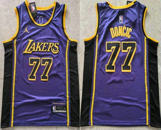 Men's Los Angeles Lakers #77 Luka Doncic Purple Statement Swingman Jersey