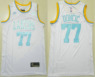 Men's Los Angeles Lakers #77 Luka Doncic White Classic Icon Sponsor Swingman Jersey