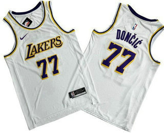 Men's Los Angeles Lakers #77 Luka Doncic White Swingman Jersey