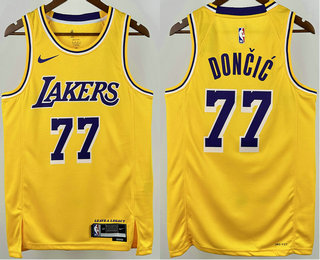Men's Los Angeles Lakers #77 Luka Doncic Yellow Hot Press Jersey