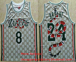 Men's Los Angeles Lakers #8 #24 Kobe Bryant Grey Laser Printing Swingman Throwback Jersey
