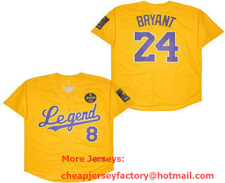 Men's Los Angeles Lakers #8 #24 Kobe Bryant Yellow 1978 2020 Baseball Jersey