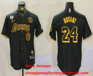 Men's Los Angeles Lakers #8 24 Kobe Bryant Black Cool Base Stitched Baseball Jersey