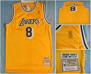 Men's Los Angeles Lakers #8 Kobe Bryant 1996-97 Yellow Hardwood Classics Soul Swingman Throwback Jersey