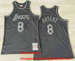 Men's Los Angeles Lakers #8 Kobe Bryant Black Leather Snakeskin Hardwood AU Throwback Jersey