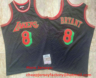 Men's Los Angeles Lakers #8 Kobe Bryant Black With Green 1996-97 Hardwood Classics Soul AU Throwback Jersey