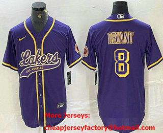 Men's Los Angeles Lakers #8 Kobe Bryant Purple Cool Base Stitched Baseball Jersey