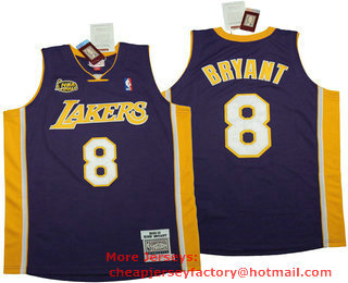 Men's Los Angeles Lakers #8 Kobe Bryant Purple Finals Patch 2000-01 Hardwood Classics Soul Swingman Throwback Jersey