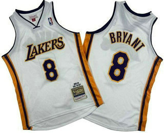 Men's Los Angeles Lakers #8 Kobe Bryant White 2003 Throwback Swingman Jersey