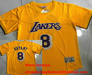 Men's Los Angeles Lakers #8 Kobe Bryant Yellow Short Sleeved AU Throwback Jersey