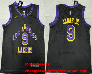 Men's Los Angeles Lakers #9 Bronny James Jr Black 2023 City Icon Sponsor Swingman Stitched Jersey