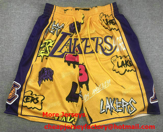 Men's Los Angeles Lakers Yellow Doodle Fashion Swingman Throwback Shorts
