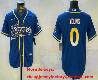 Men's Los Angeles Rams #0 Byron Young Blue Stitched Cool Base Nike Baseball Jersey