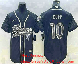 Men's Los Angeles Rams #10 Cooper Kupp Black Reflective With Patch Cool Base Stitched Baseball Jersey