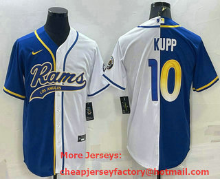 Men's Los Angeles Rams #10 Cooper Kupp Royal White Split With Patch Cool Base Stitched Baseball Jersey