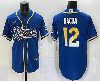 Men's Los Angeles Rams #12 Puka Nacua Blue Cool Base Stitched Baseball Jersey