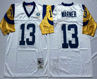 Men's Los Angeles Rams #13 Kurt Warner White Throwback Jersey by Mitchell & Ness