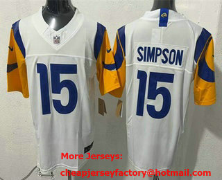 Men's Los Angeles Rams #15 Ty Simpson Limited White FUSE Vapor Jersey