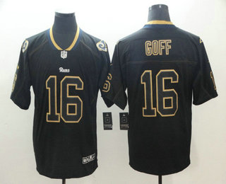Men's Los Angeles Rams #16 Jared Goff 2018 Black Lights Out Color Rush Stitched NFL Nike Limited Jersey