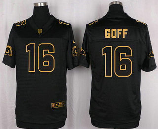 Men's Los Angeles Rams #16 Jared Goff Black With Gold NFL Nike Elite Jersey