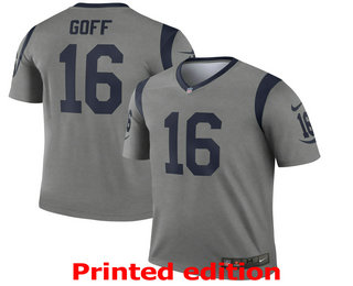 Men's Los Angeles Rams #16 Jared Goff Gray 2019 Inverted Legend Printed NFL Nike Limited Jersey