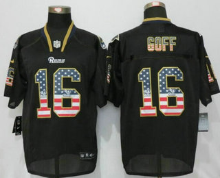 Men's Los Angeles Rams #16 Jared Goff Black USA Flag Fashion NFL Nike Elite Jersey