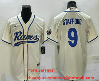 Men's Los Angeles Rams #9 Matthew Stafford Cream Stitched Cool Base Nike Baseball Jersey