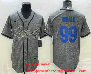 Men's Los Angeles Rams #99 Aaron Donald Grey Gridiron Team Big Logo Cool Base Stitched Baseball Jersey