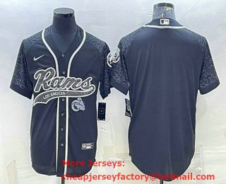 Men's Los Angeles Rams Blank Black Reflective With Patch Cool Base Stitched Baseball Jersey