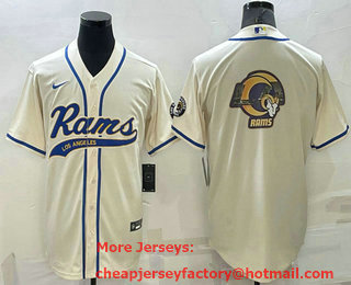 Men's Los Angeles Rams Cream Team Big Logo With Patch Cool Base Stitched Baseball Jersey