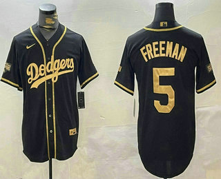 Men's Los Men's Los Angeles Dodgers #5 Freddie Freeman Black Gold 2024 World Series Champions Stitched Cool Base Jersey