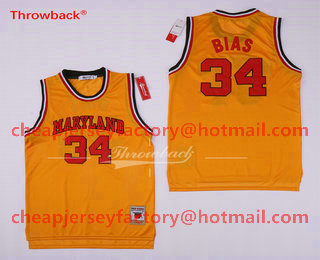 Men's Maryland Terps University #34 Len Bias Yellow 1985 Throwback Basketball Jersey