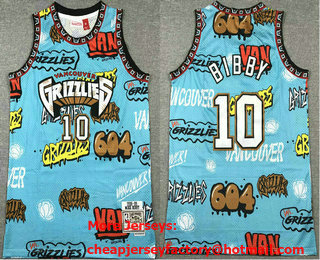 Men's Memphis Grizzlies #10 Mike Bibby Blue Doodle Fashion Swingman Throwback Jersey