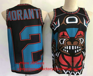 Men's Memphis Grizzlies #12 Ja Morant Black Big Face Mitchell Ness Hardwood Classics Soul Swingman Throwback Jersey