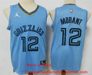 Men's Memphis Grizzlies #12 Ja Morant Blue Jordan 75th Anniversary Diamond 2021 Stitched Jersey