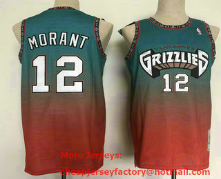 Men's Memphis Grizzlies #12 Ja Morant Green Orange Shadow 1998-99 Hardwood Classics Swingman Jersey