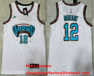 Men's Memphis Grizzlies #12 Ja Morant Hardwood Classics White Throwback Swingman Nike Jersey
