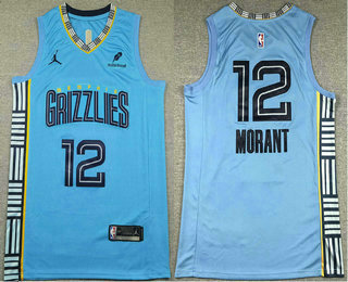 Men's Memphis Grizzlies #12 Ja Morant Light Blue Sponsor Swingman Jersey