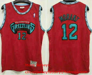 Men's Memphis Grizzlies #12 Ja Morant Red 1998-99 Hardwood Classics Jersey