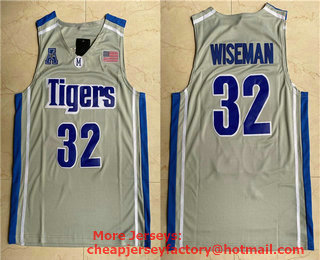 Men's Memphis Tigers #32 James Wiseman Grey College Basketball Swingman Stitched Jersey