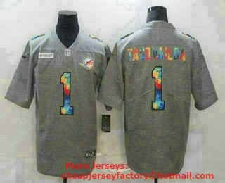 Men's Miami Dolphins #1 Tua Tagovailoa 2020 Grey Crucial Catch Limited Stitched NFL Jersey