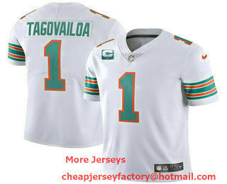 Men's Miami Dolphins #1 Tua Tagovailoa 2022 White With 1 star C Patch Color Rush Limited Stitched Jersey