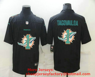 Men's Miami Dolphins #1 Tua Tagovailoa Black 2020 Shadow Logo Vapor Untouchable Stitched NFL Nike Limited Jersey