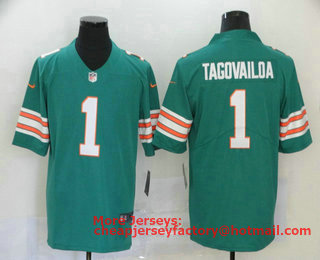 Men's Miami Dolphins #1 Tua Tagovailoa Green 2020 Color Rush Stitched NFL Nike Limited Jersey