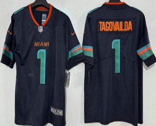 Men's Miami Dolphins #1 Tua Tagovailoa Limited Black Rivalries Vapor Jersey