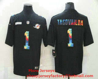 Men's Miami Dolphins #1 Tua Tagovailoa Multi-Color Black 2020 NFL Crucial Catch Vapor Untouchable Nike Limited Jersey