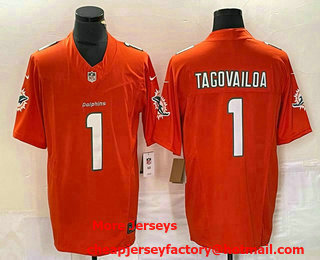 Men's Miami Dolphins #1 Tua Tagovailoa Orange 2023 FUSE Vapor Stitched Jersey
