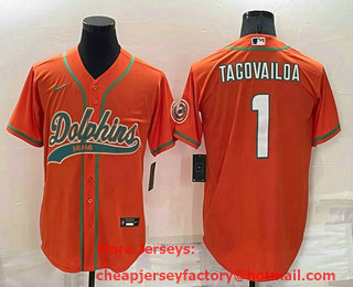 Men's Miami Dolphins #1 Tua Tagovailoa Orange Stitched Cool Base Nike Baseball Jersey