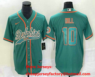 Men's Miami Dolphins #10 Tyreek Hill Aqua Cool Base Stitched Baseball Jersey