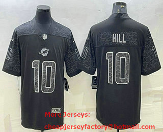 Men's Miami Dolphins #10 Tyreek Hill Black Reflective Limited Stitched Football Jersey